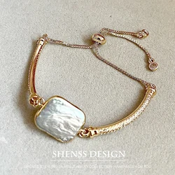 Natural Baroque Pearl Bracelet 13*18mm Adjustable Copper Plated 14k Gold Accessories
