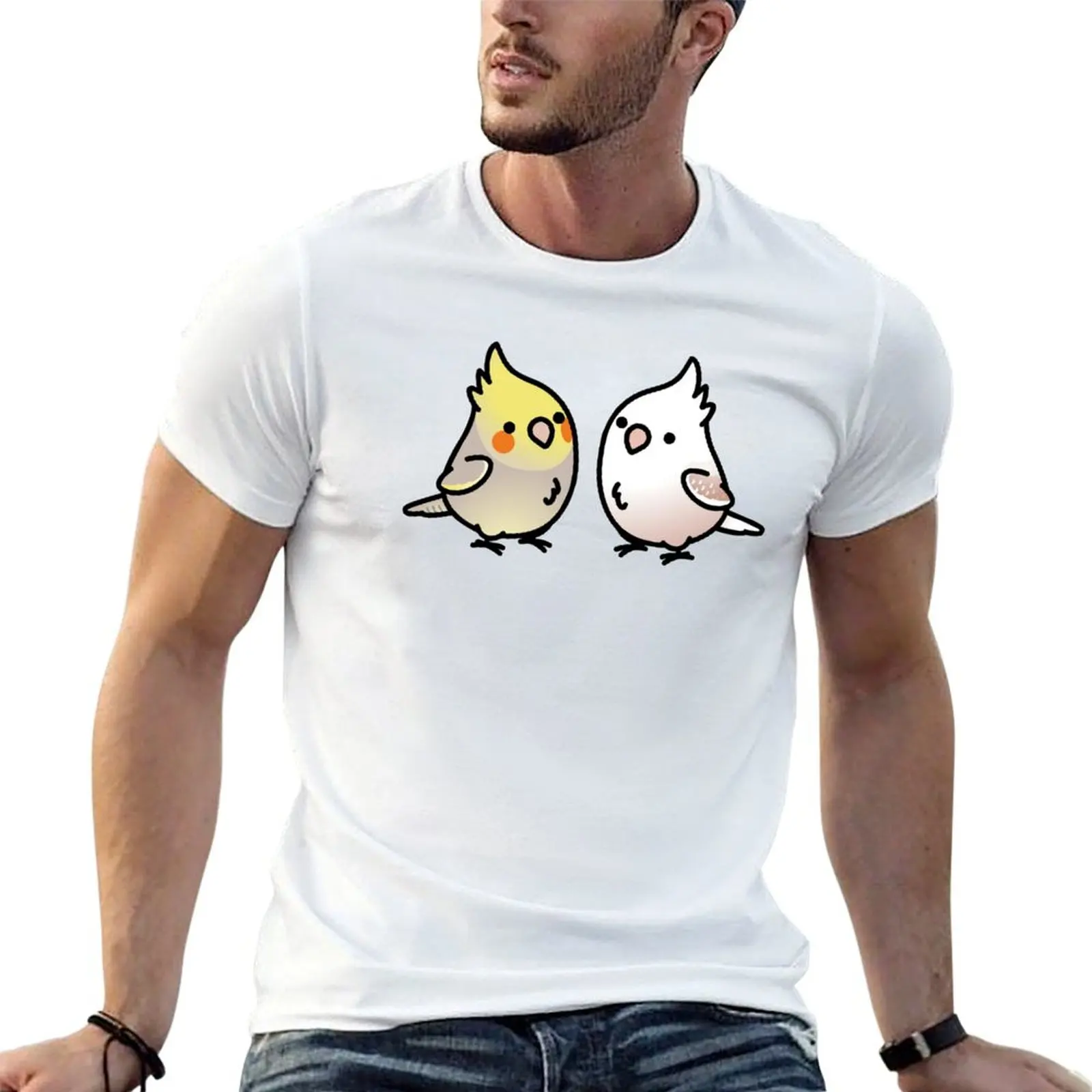 CUSTOM: Cockatiel Pair T-Shirt Daily Wear Plain Short Sleeve Shirt