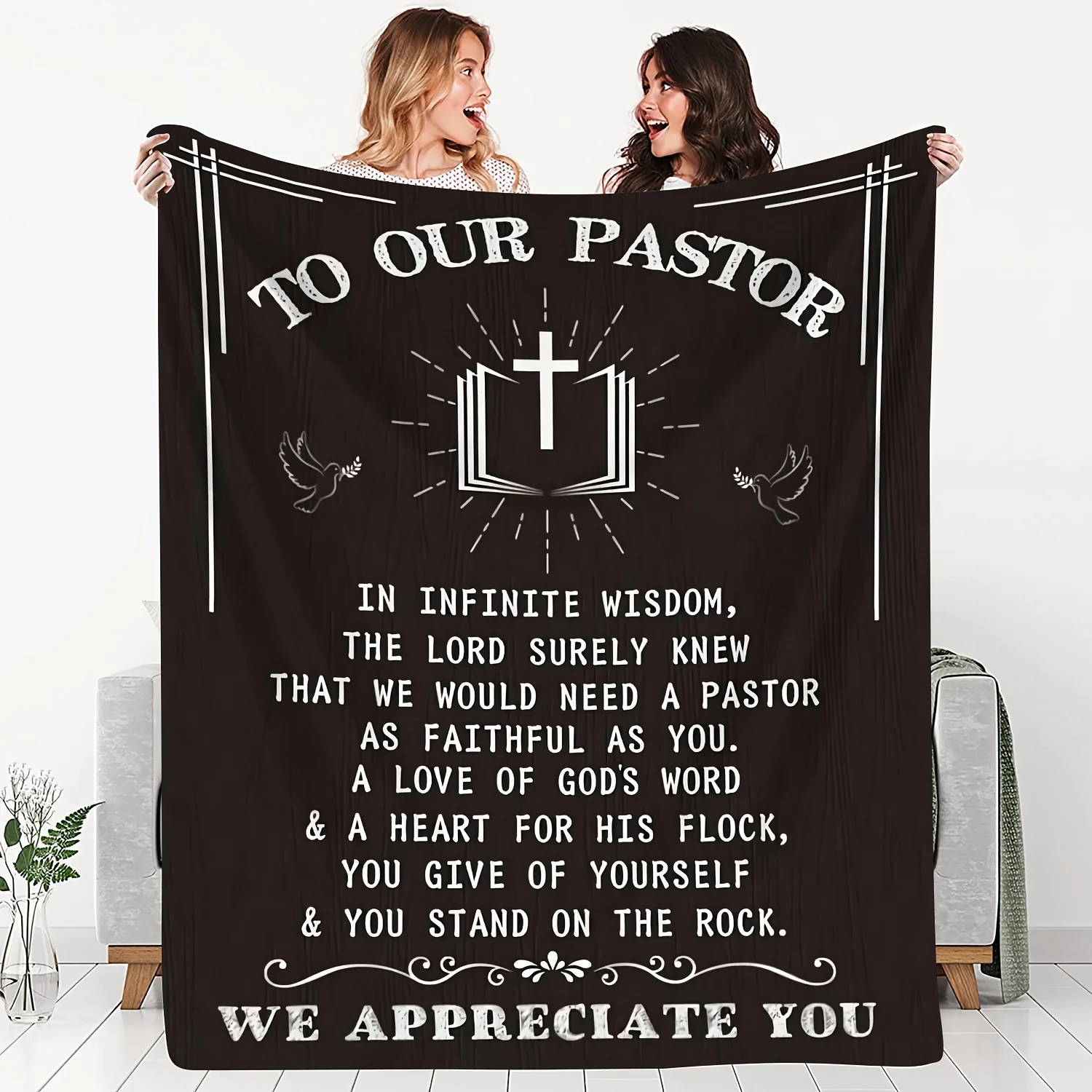 Our Pastor Inspirational Flannel Throw - Christian Design with Cross Wings, Lightweight All-Season for Couch or Bed Decor