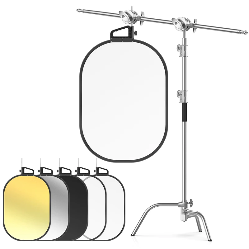 25*29in Light Reflector Stand Kit,5 in 1Translucent/Silver/Gold/White/Black Collapsible Multi Disc with C-Stand, Photo Reflector