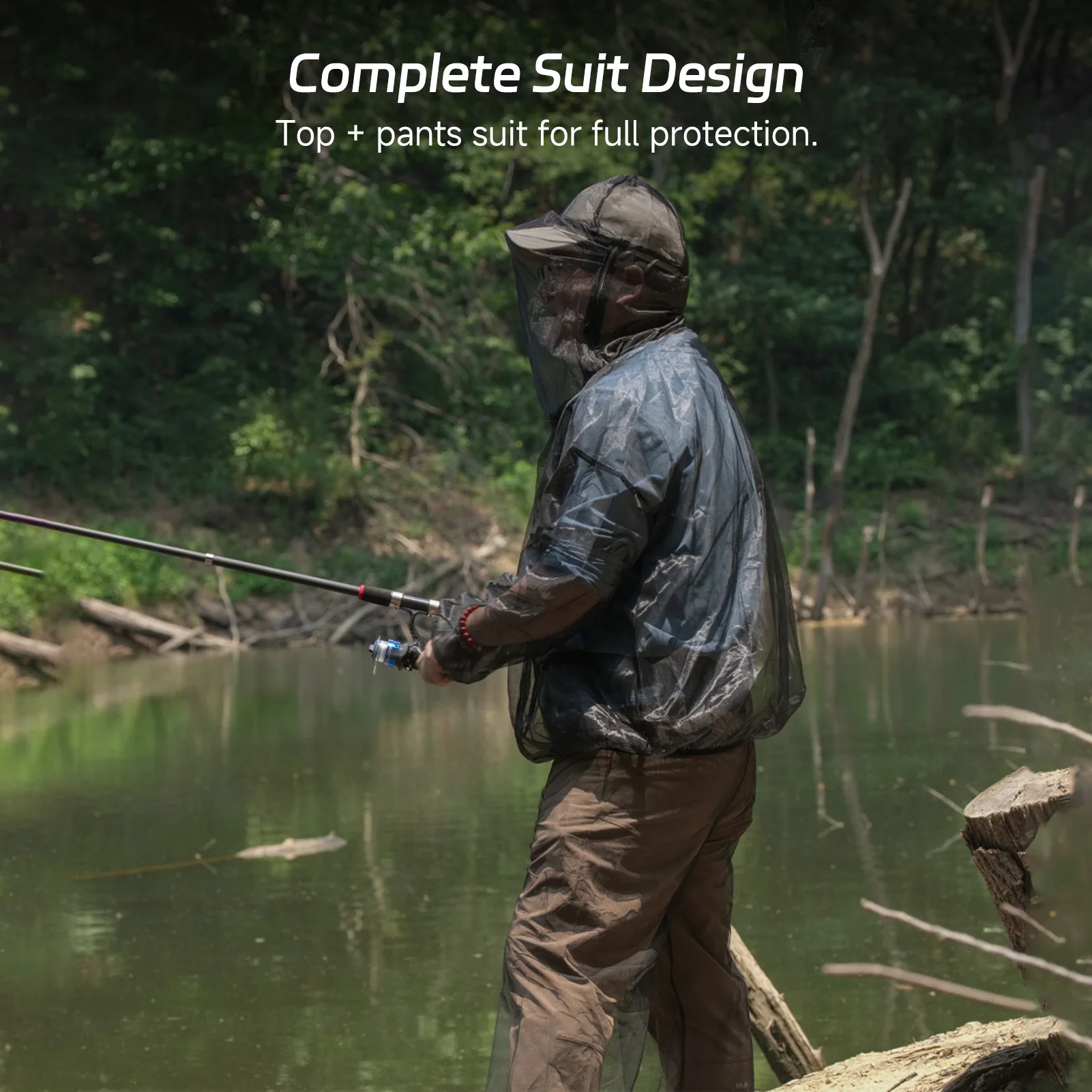 ملابس صيد السمك للرجال في الهواء الطلق بدلة سوداء مضادة للمشي لمسافات طويلة وصيد الأسماك والتخييم بأكمام طويلة وقميص وسراويل #3