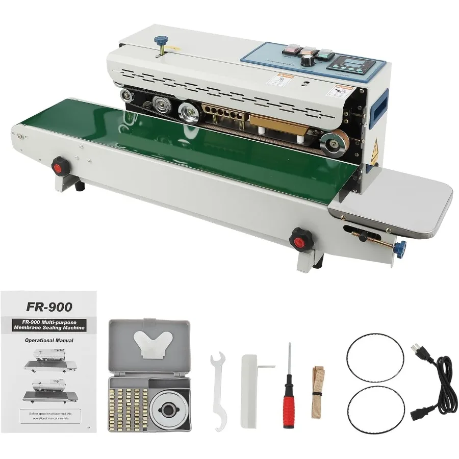 

FR900 Машина непрерывного запечатывания лент Горизонтальная автоматическая машина для запечатывания лент для пакетов 110 В для пленки из ПВХ с цифровой температурой