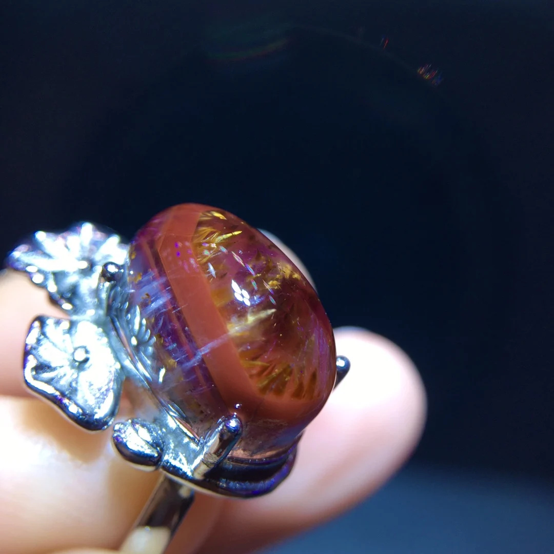 

Natural Purple Cacoxenite Rutilated Adjustable Ring 14/9.8mm Fashion Red Auralite 23 Ring Healing AAAAA