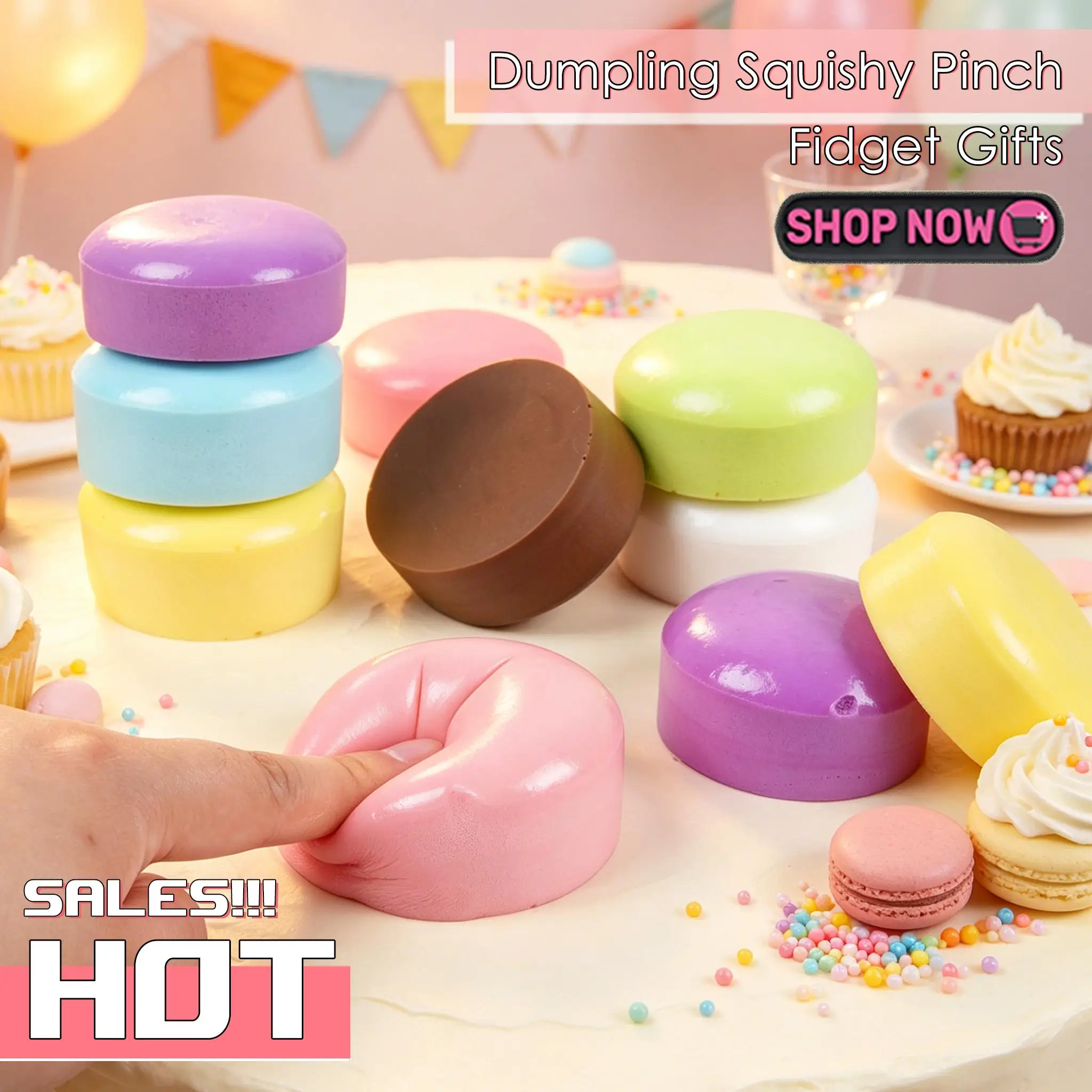 Cute Round Bread Squishy Toy Realistic Macaron Cake Shape Soft Slow Rising Fidget Squeeze Stress Relief Party Supplies Gifts