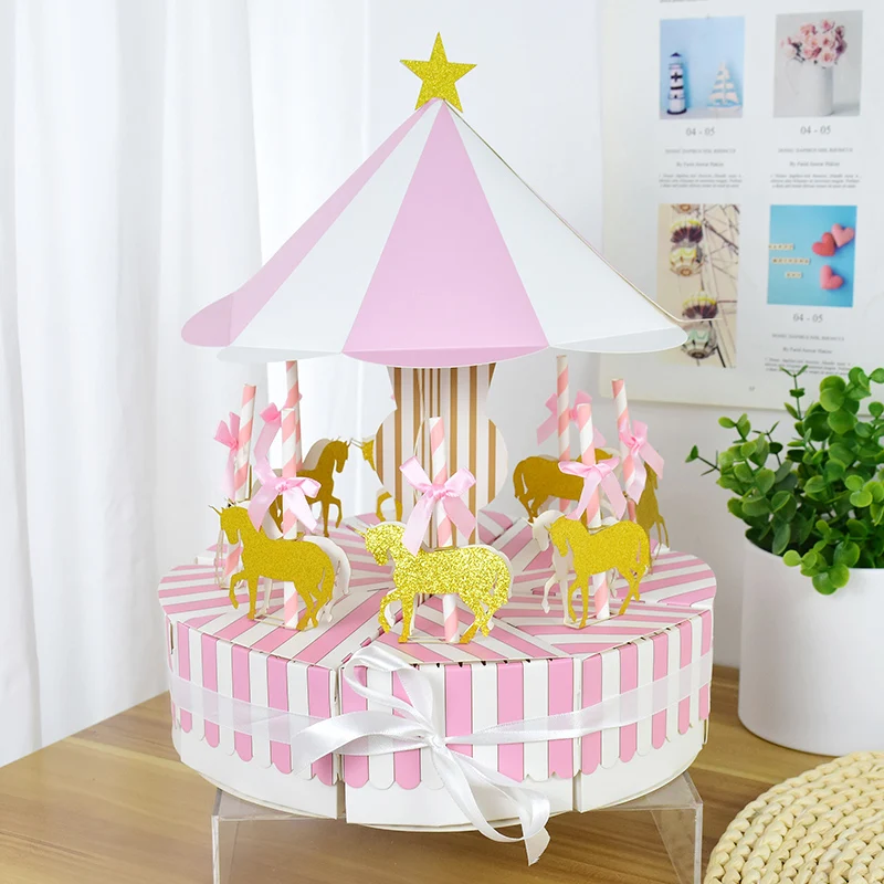 

Creative Paper Carousel Gift Box Wedding Favors Souvenirs Guests Baby Shower Chocolate Candy Box Kids Birthday Party Package Box