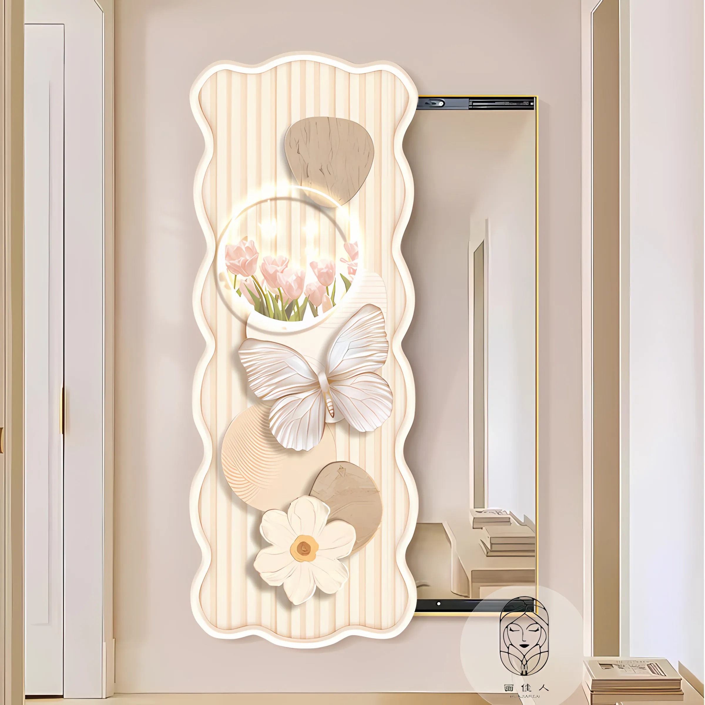 Entrance decorative painting Hidden full-body mirror hanging painting Butterfly push-pull full-length mirror Wall painting