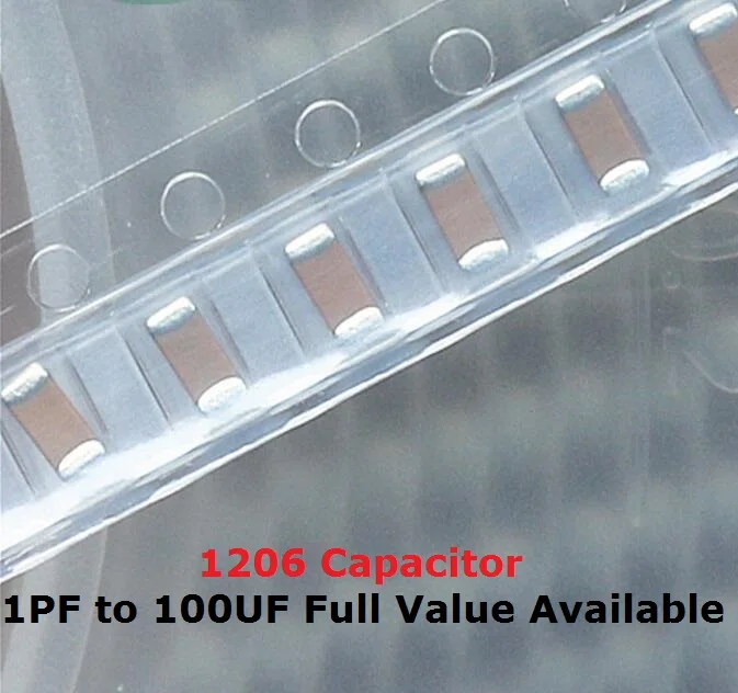 100 SZTUK 1206 Zestaw kondensatorów SMD 0.33UF 0.47UF 330NF 470NF 1UF 2.2UF 4.7UF 50V 105 334 474 225 475 K/M/Z X7R Pojemność 50V