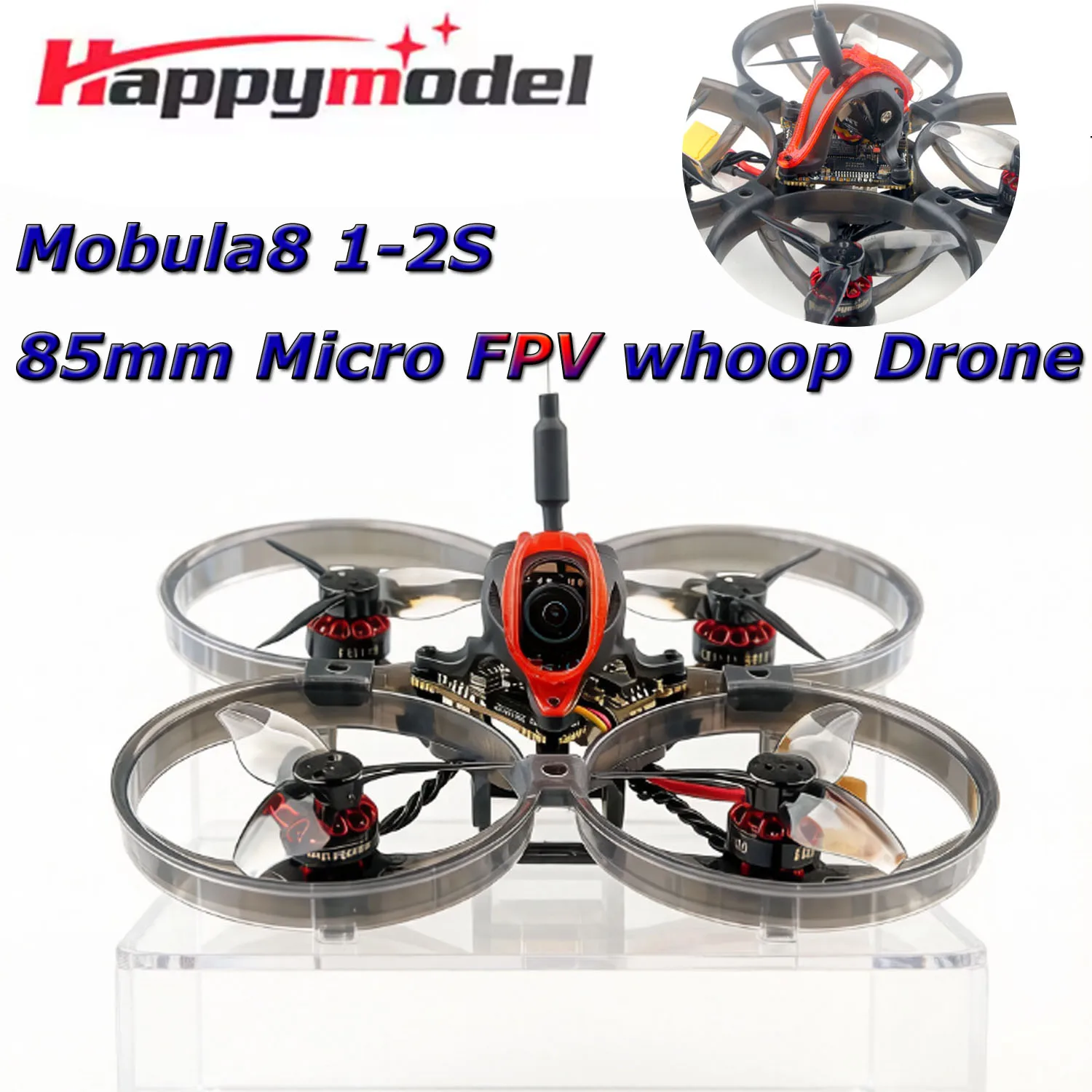 

Комплект для дрона HappyModel Mobula8/рама 1-2S 85 мм, микро-квадрокоптер FPV Whoop, ELRS RX X12 AIO, Caddx Ant, бесщеточный мотор EX1103