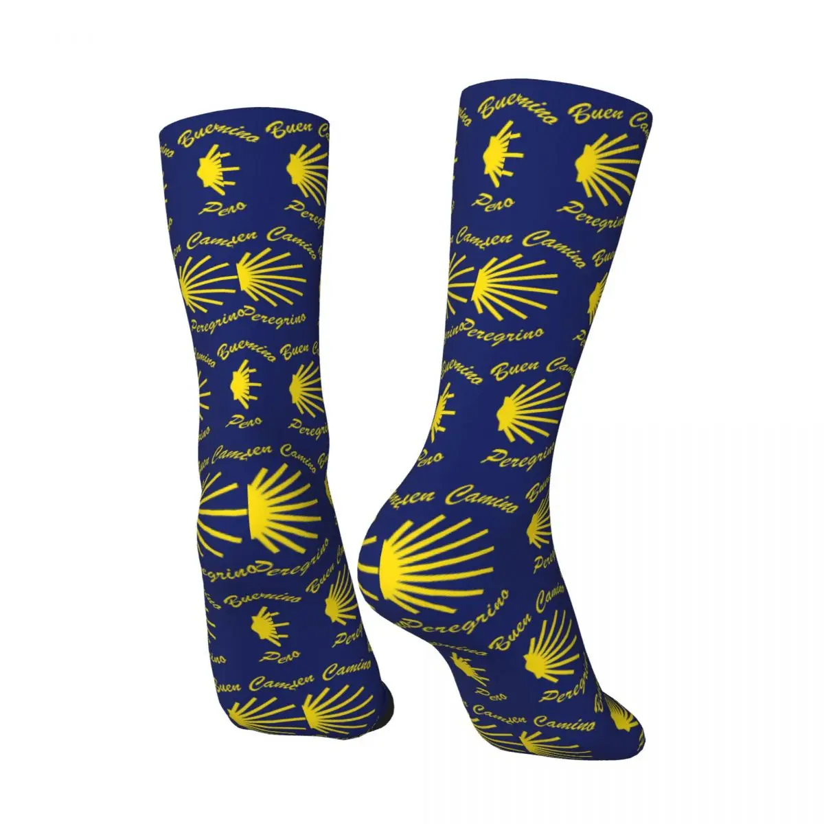 All Seasons Yellow Camino De Santiago Scallop Shell Socks Harajuku Crew Socks Fashion Stockings for Men Women Valentine's Day