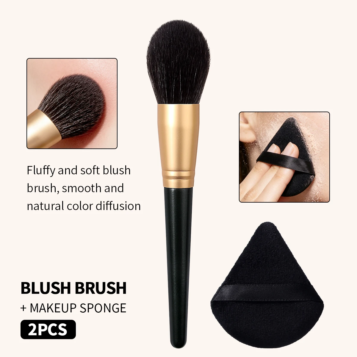 2Pcs Makeup Tool Set,Blush Brush,Makeup Puff,for Blush,Setting Powder,Contour, Daily Makeup, Ideal for Makeup Beginners & Women