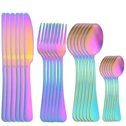 24pcs Cutlery Sets Stainless Steel Rainbow Dinnerware Set Knife Fork Spoon Flatware Matte Dishwasher Safe Kitchen Tableware Set