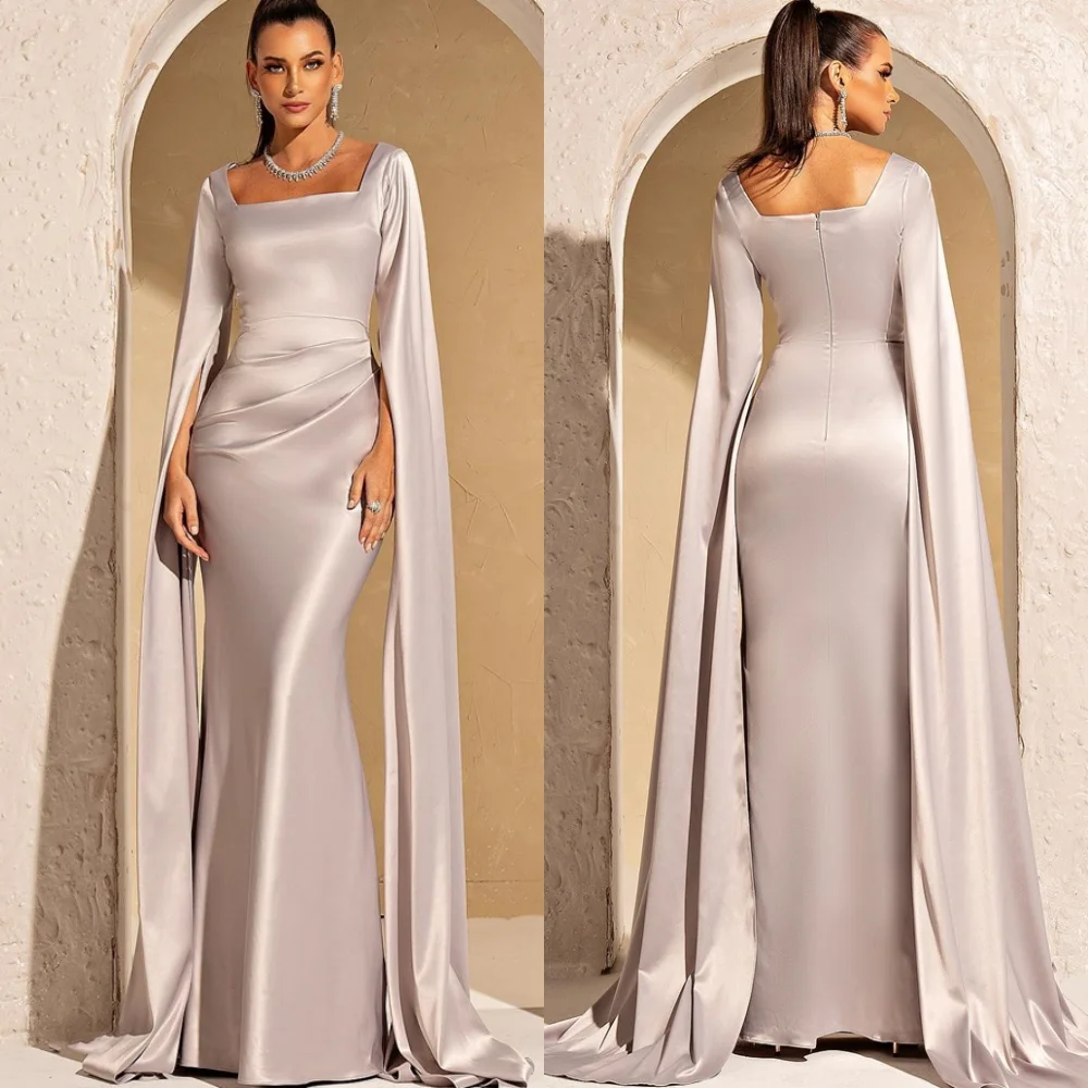 

Индивидуальные атласные вечерние платья высокого качества, модные платья с квадратным воротником и длинными рукавами, платья знаменитостей, современные платья для особых случаев