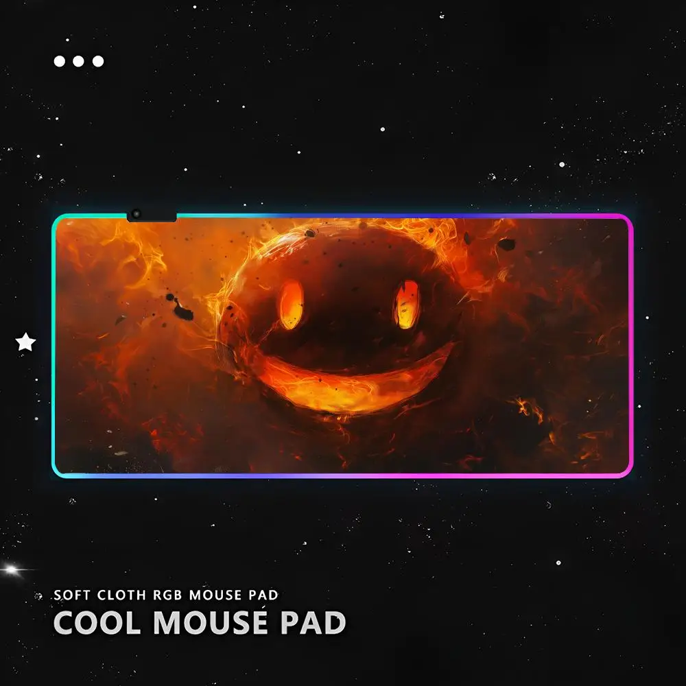 Happy Face Art Mouse Pad RGB Pc Gamer Keyboard LED Glowing mause pad Mats Rubber Cute Cartoon Gaming Computer csgo lol pubg