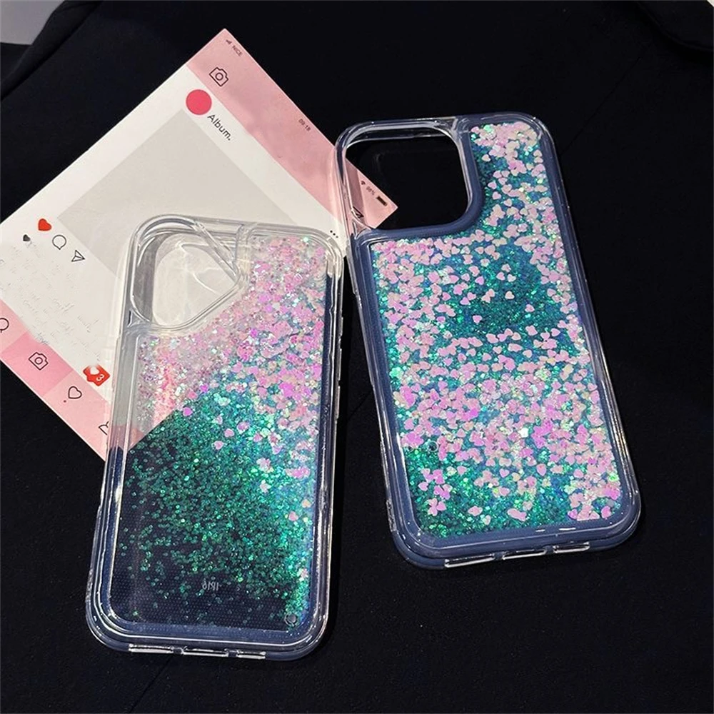 17 Case Floating Glitter Liquid Bling Cover For iPhone Air 16 Plus 15 14 Pro Max 12 11 13 Quicksand Phone Funda Coque Capa
