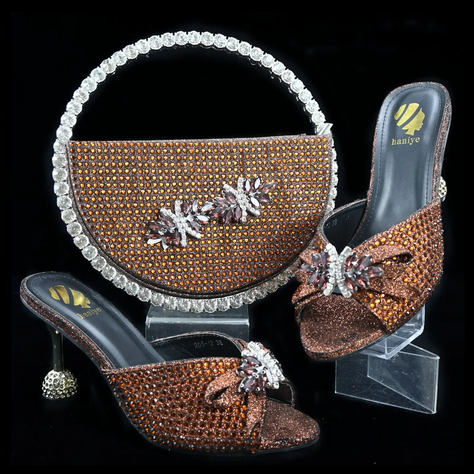 doershow  New Arrival African Wedding Shoes and Bag Set GOLD Color Italian Shoes with Matching Bags Nigerian lady party  SF1-1