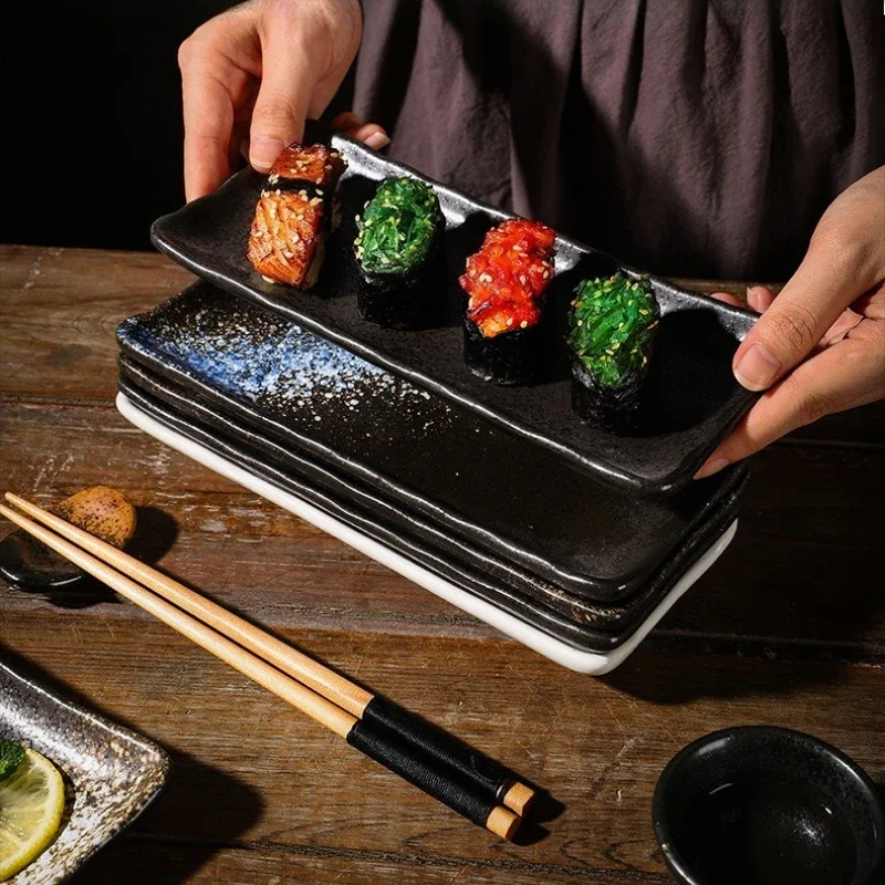 Underglaze Sushi Plates 8 Inch Square Dishes Healthy Microwave-Safe & Easy-Clean Tableware for Japanese Cuisine and Dessert