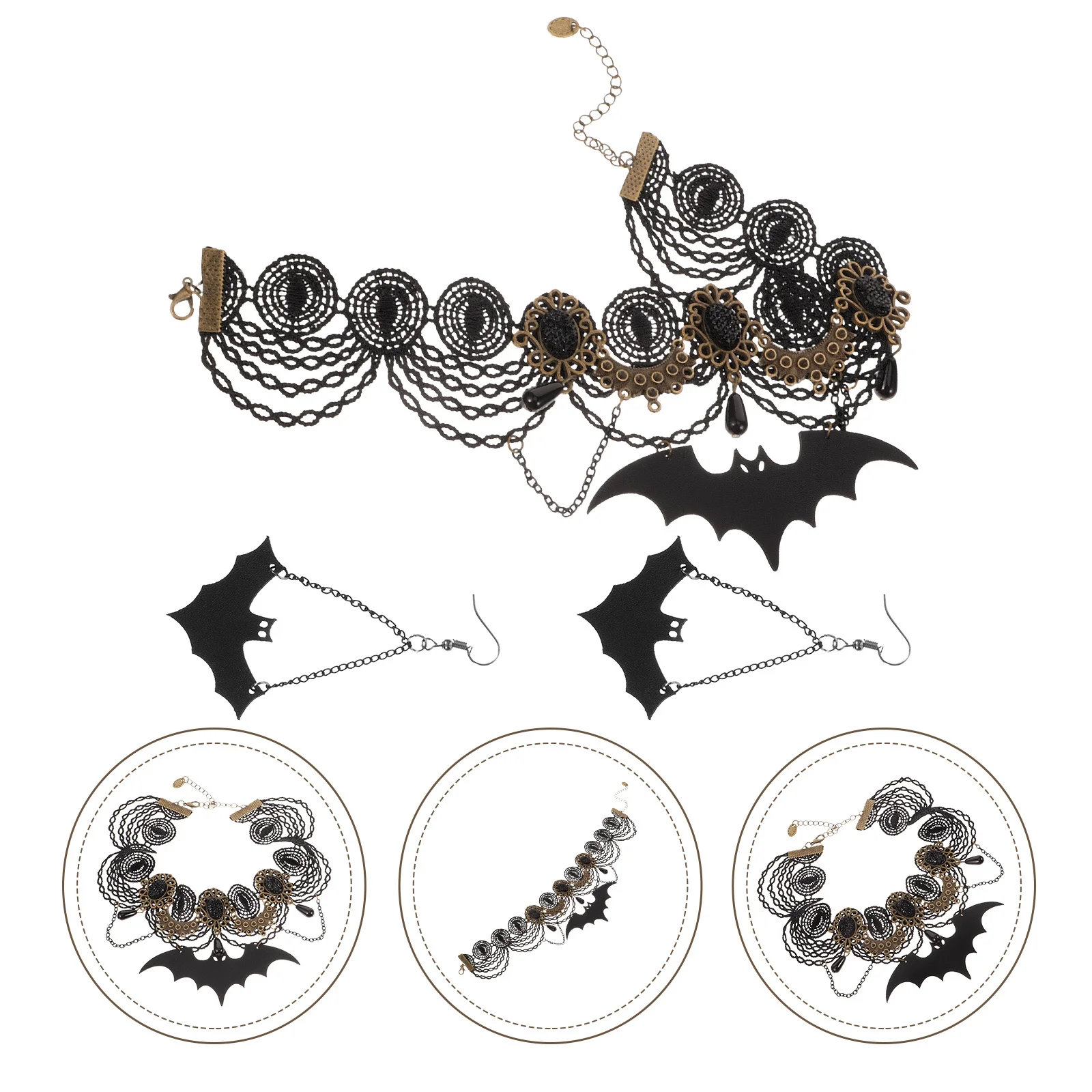 1 مجموعة هالوين قلادة أقراط مجموعة الدانتيل الخفافيش قلادة مجوهرات الزخرفية مهرجان لوازم حفلة تأثيري قلادة طقم من الحلقان #5