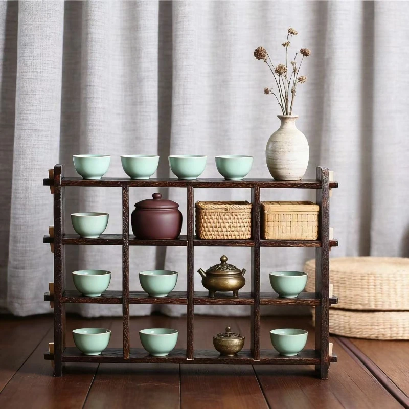 

Китайская витрина-стеллаж из массива дерева с несколькими отделениями для чайной комнаты и гостиной, винтажная, в деревенском стиле, антикварная, для демонстрации и хранения