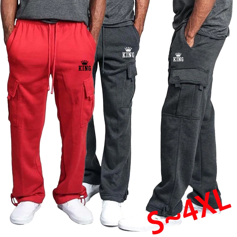 

New casual men's drawstring elastic waistband solid color pocket pants sports pants men's workwear sports pants