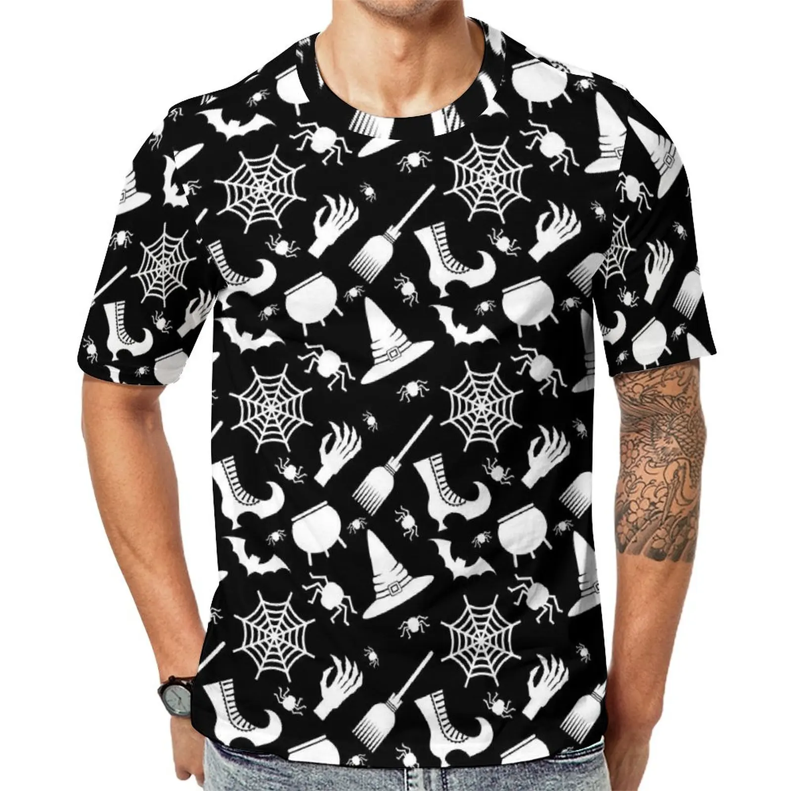 

Premium T-Shirt Spooky Halloween T Shirts Witchcraft Print Vintage Tee Shirt For Men Short Sleeve Graphic Oversized Clothing