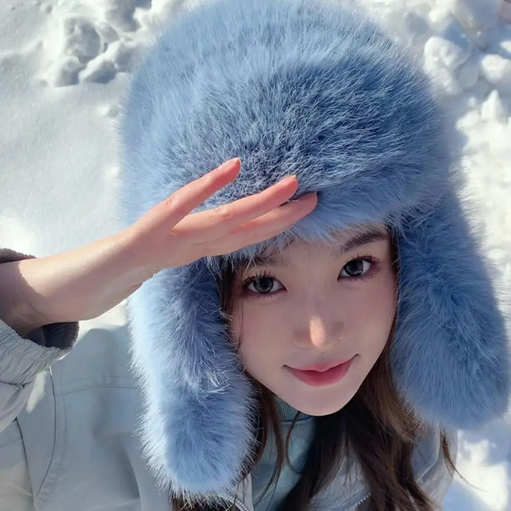 أزياء المرأة أفخم رقيق منفذها القبعات الشتاء الدافئة الصياد طيار جندي إيرفلاب يندبروف الدافئة سدادات حماية الأذن قبعة تزلج بيني #3
