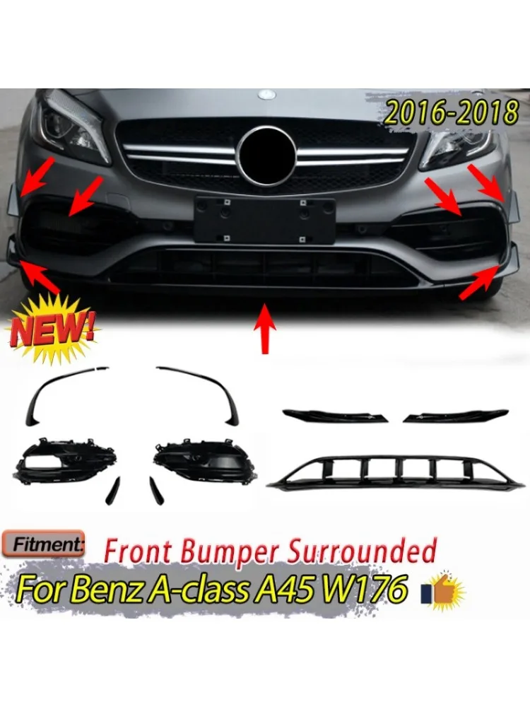 Frontspoilerlippe Splitter Diffusor für Mercedes-Benz A-Klasse A45 W176 2016-2018 AMG Frontstoßstange Kühlergrill Bodykit Tuning