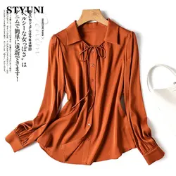 Orange Casual Turn-Down Collar Single Breasted Long Sleeve Women's Blouse Shirt Korean Fashion Female Clothing Tops Autumn 2023