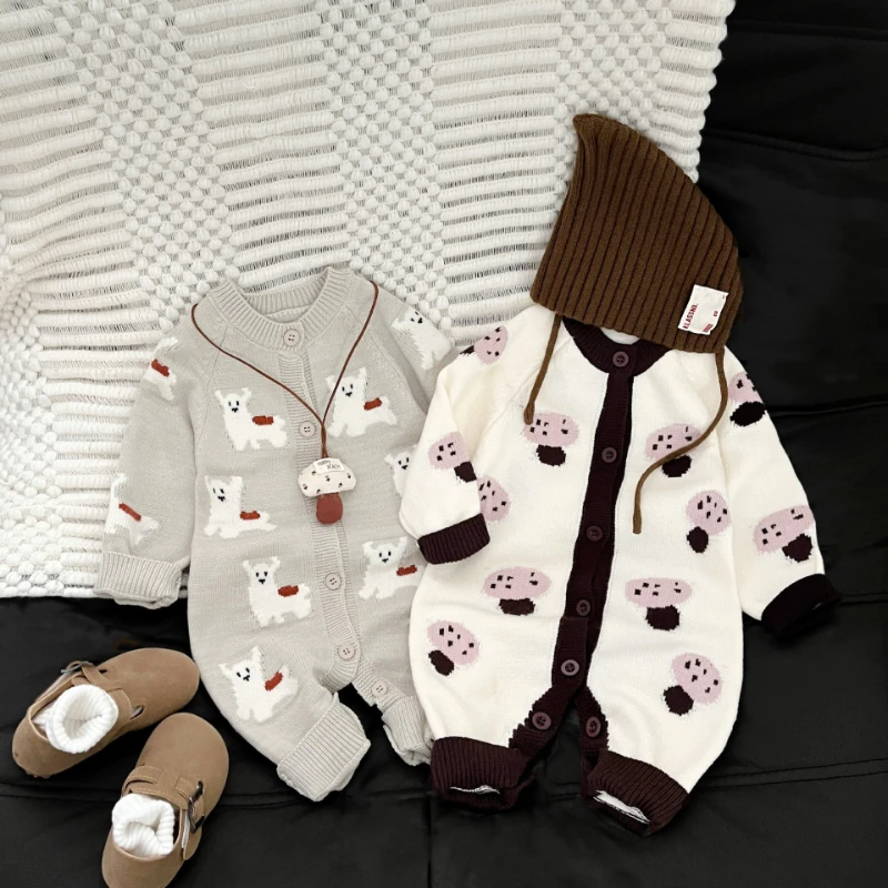 2025 Baby Autumn/Winter Cute Knitted Thick Single Row Button Warm Cartoon Pattern Climbing Clothes 2