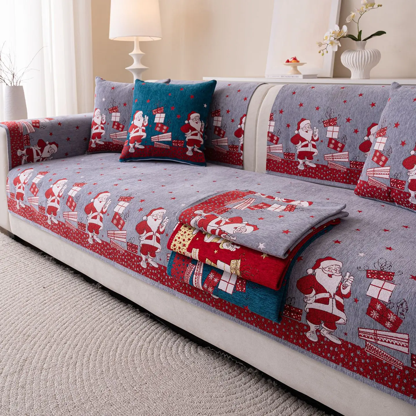 

Christmas Theme Thickened Chenille Sofa Cover One-Piece All-Season Universal Sofa Towel Covers Christmas Home Decoration