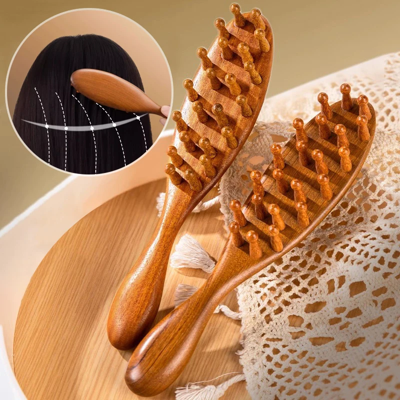 

Head Scalp Meridian Comb Natural Sandalwood Long Handle Body Comb Multifunction Insert Teeth Wooden Massage Comb 22 Nails