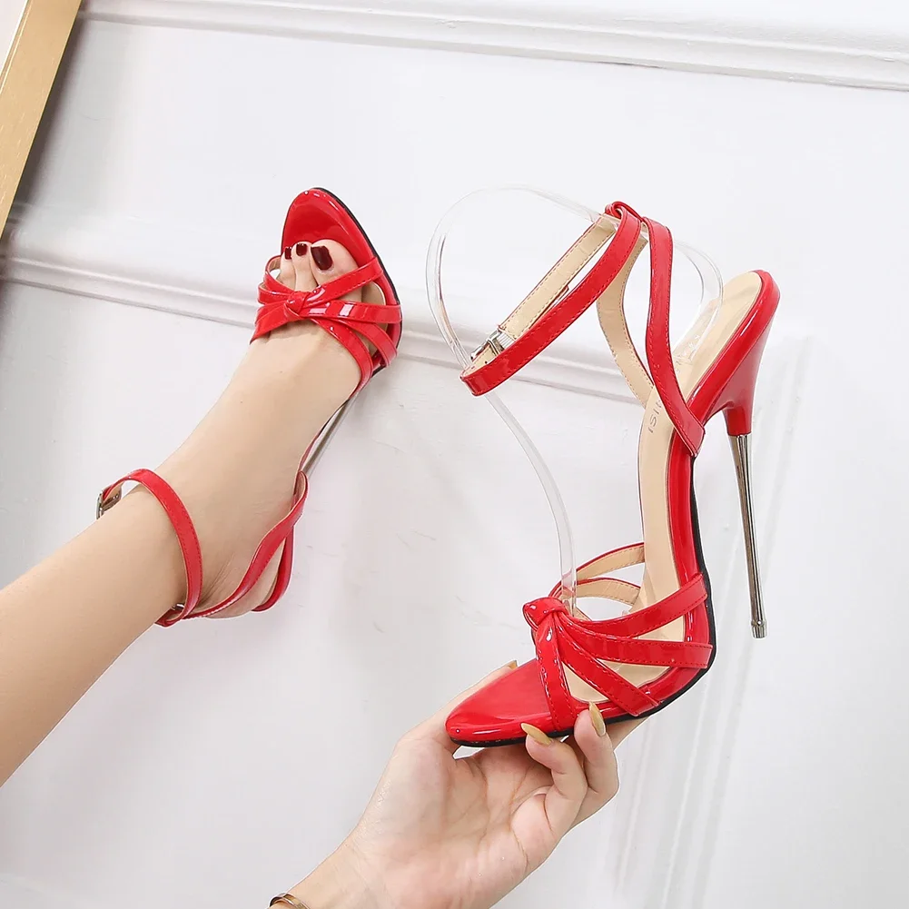 

Fashion 2025 Stilettos Buckle Sandals Summer Narrow Band Women 16cm Metal Thin Heel Cosplay Pumps Exegang Office Lady Shoes