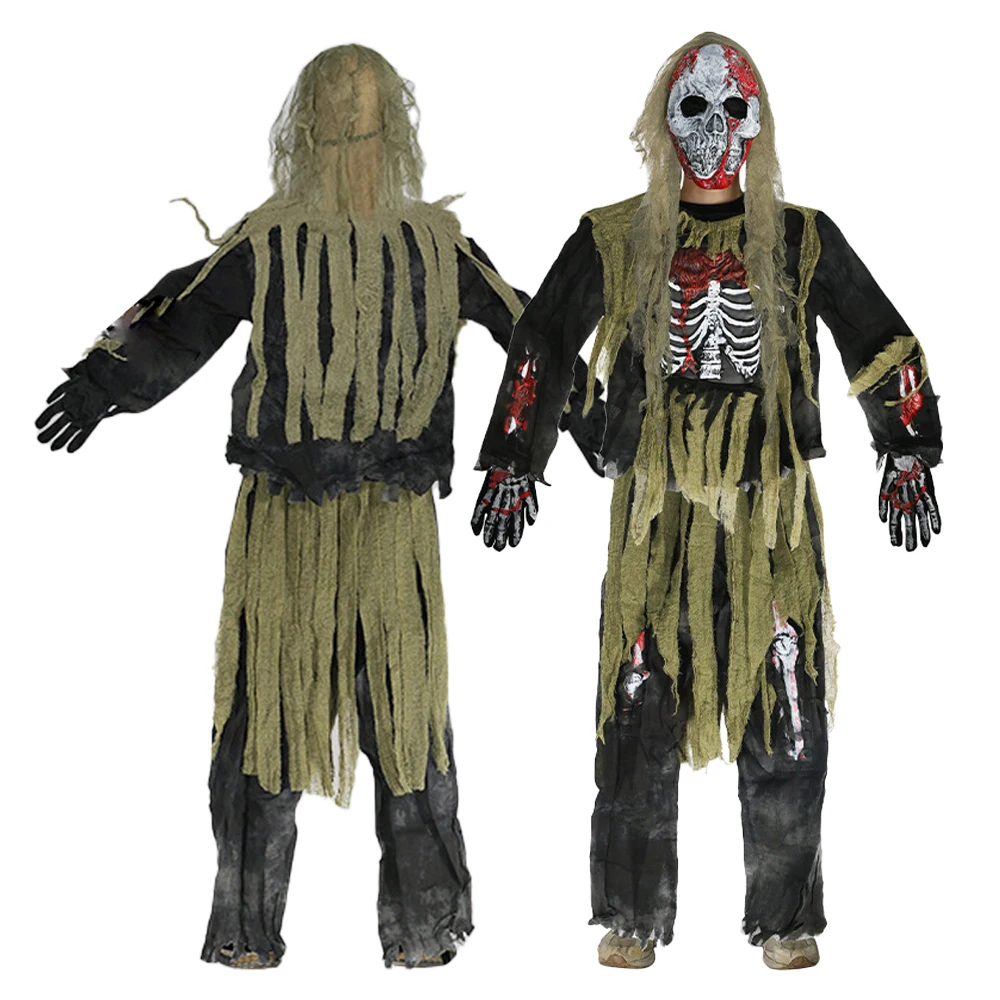 

Children Skeleton Living Dead Zombie Costume Cosplay Kids Bloody Swamp Skull Monster Purim Halloween Carnival Party Costume