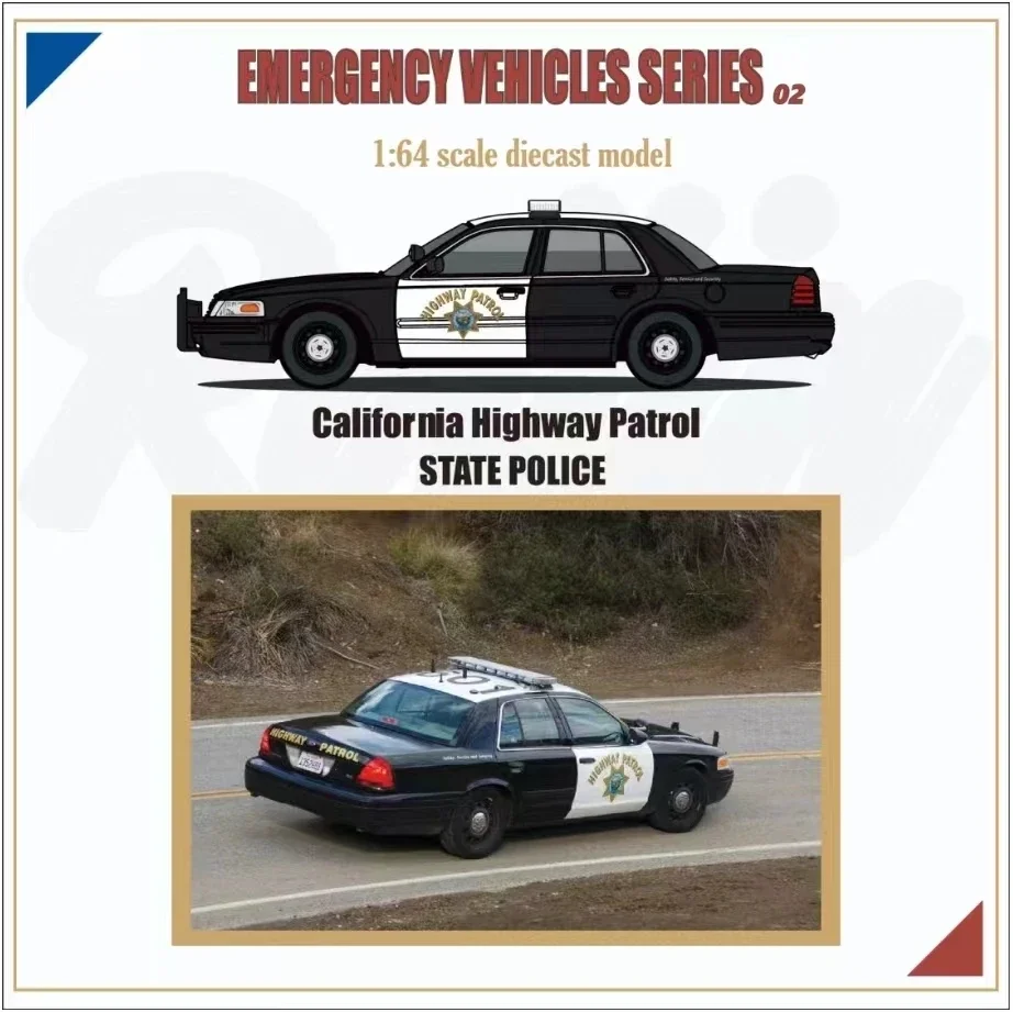 Presale 1:64 Rollin Crown Victoria Police Patrol Car MK2 EN114 Diecast Diorama Model Collection Miniature Toys