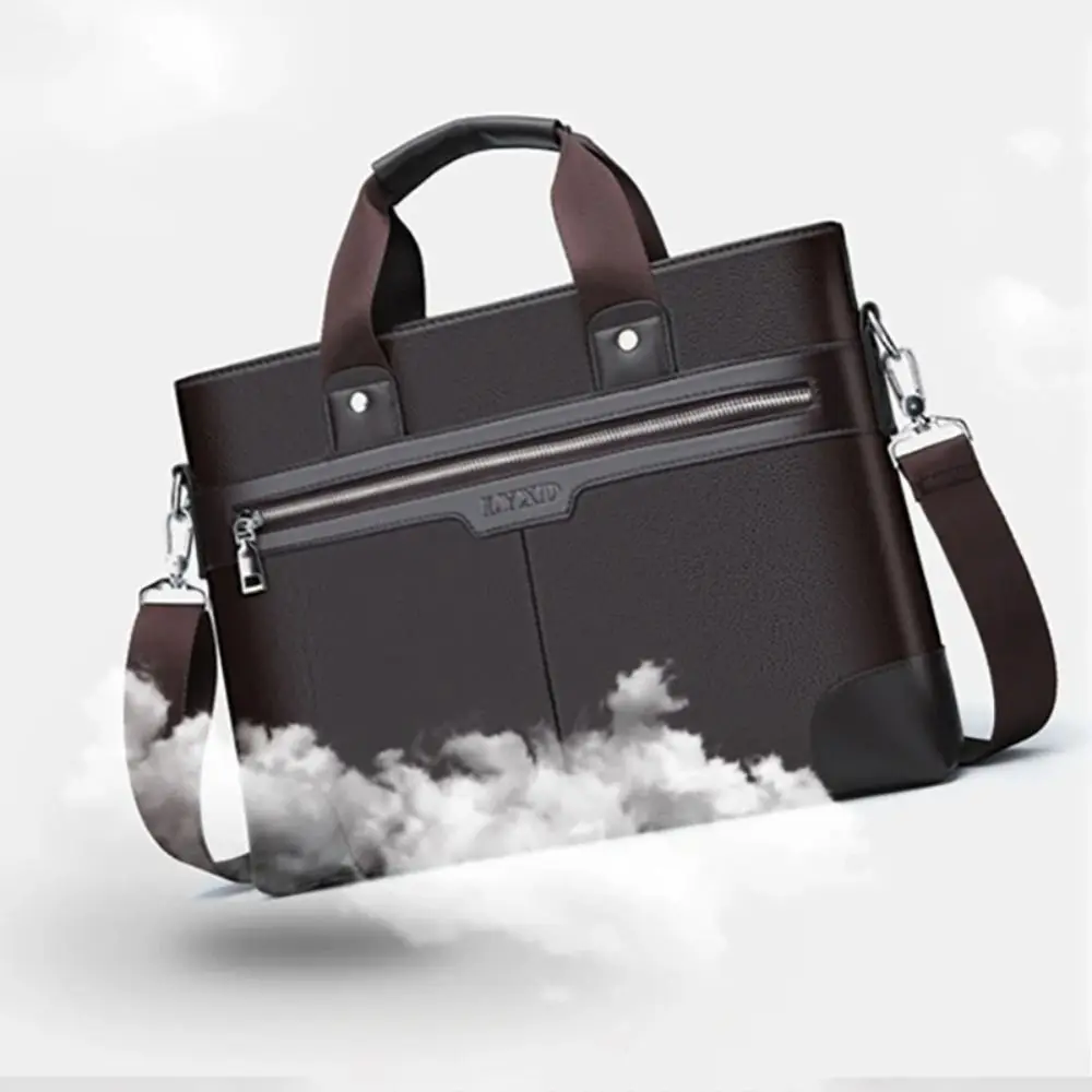 Large Capacity PU Leather Briefcase Oxford Cloth Paper Organizer Business Documents Bag Multifunctional Zipper Closure