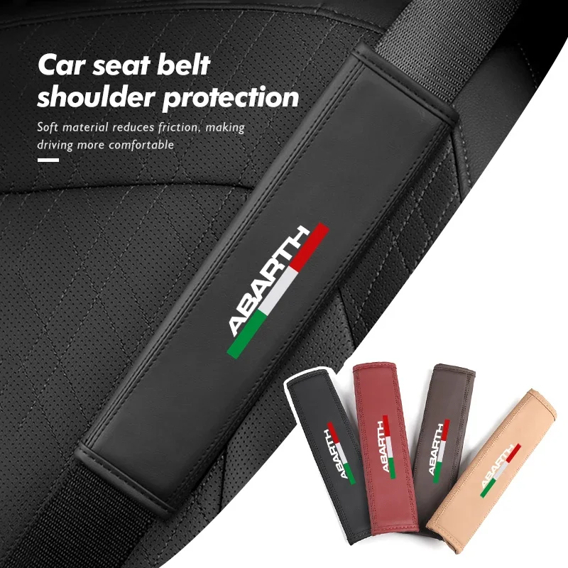 1/2pcs Leather Car Seat Belt Shoulder Pad Protector Cover For Abarth 500 595 695 124 Spider 500e Interior Accessories
