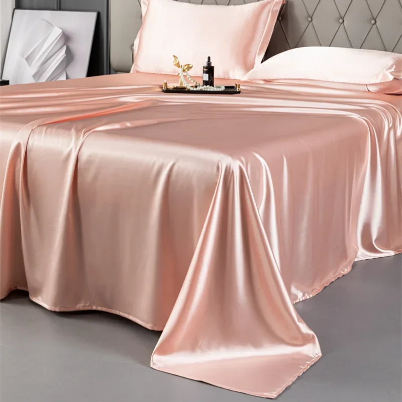 Luxury Natural Mulberry Silk Double Bed Sheet Set Stain High-End King Size Bedsheet Sets Home Solid Color Soft Smooth Bed Cover