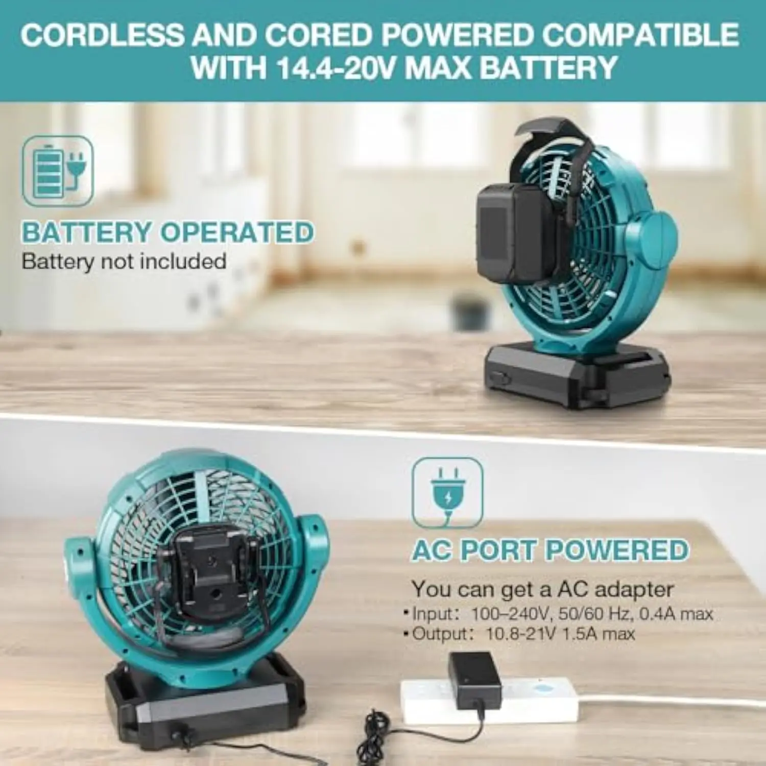 พัดลมไร้สาย 18V เข้ากันได้กับแบตเตอรี่ Makita 18V, พัดลมสั่น 18 โวลต์ไร้แปรงความเร็ว 3 ระดับเสียงรบกวนต่ําสําหรับอุตสาหกรรม, Commer