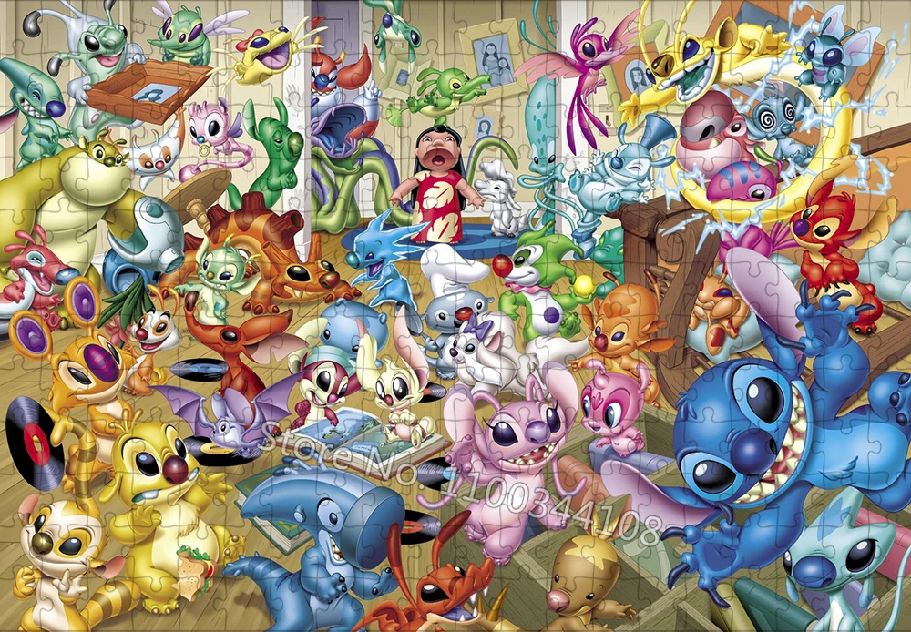 35/300/500/1000 Pieces Lilo Stitch Puzzles Disney Cartoon Jigsaw Puzzle for Adult Decompression Toys Children Educational Game