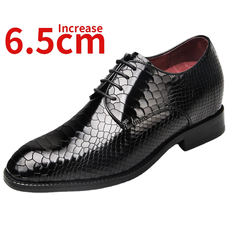 

Men's Dress Shoes 6-7cm Height Increased Shoe Genuine Leather Business Python Pattern Wedding Banquet Formal Derby Shoes for Men