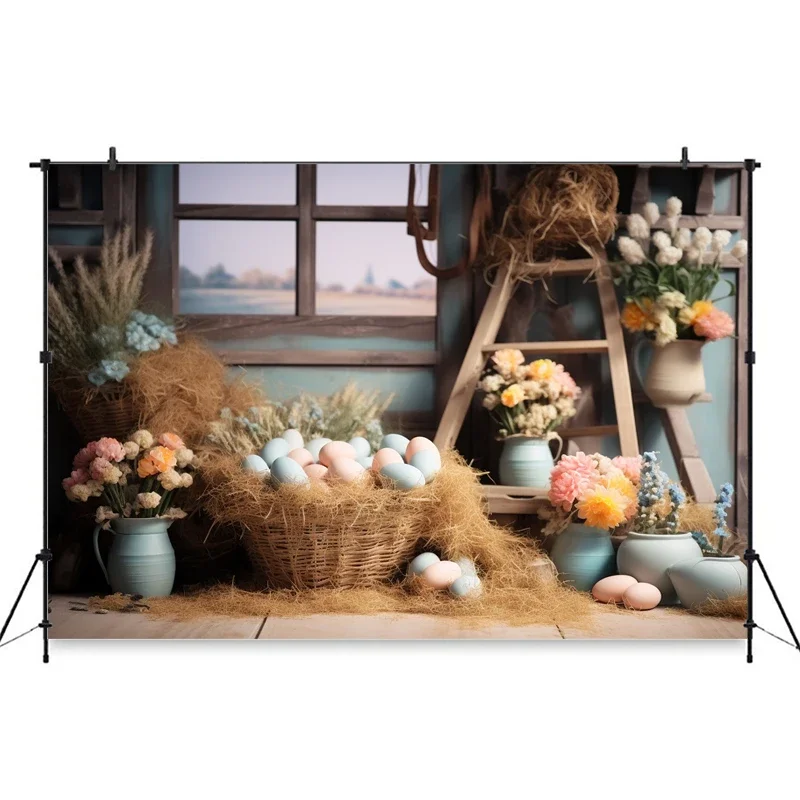 Spring Easter Backdrop For Photography Flower House Door Egg Rabbit Children Birthday Baby Shower Background Decor Photo Studio