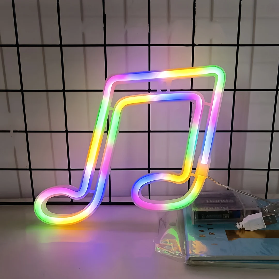 Music note neon light, battery or USB powered, bedroom, holiday party, wedding decoration, multi-purpose wall mounted light