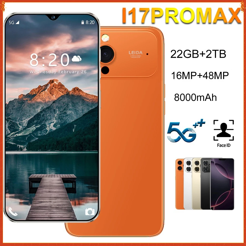 حار جديد للهاتف الذكي Ai 17 Pro Max 5G 7.3HD 22G + 2 تيرا بايت أندرويد بطاقة مزدوجة مزدوجة 8000mAh هاتف محمول غير مقفول الهواتف المحمولة العالمية #1