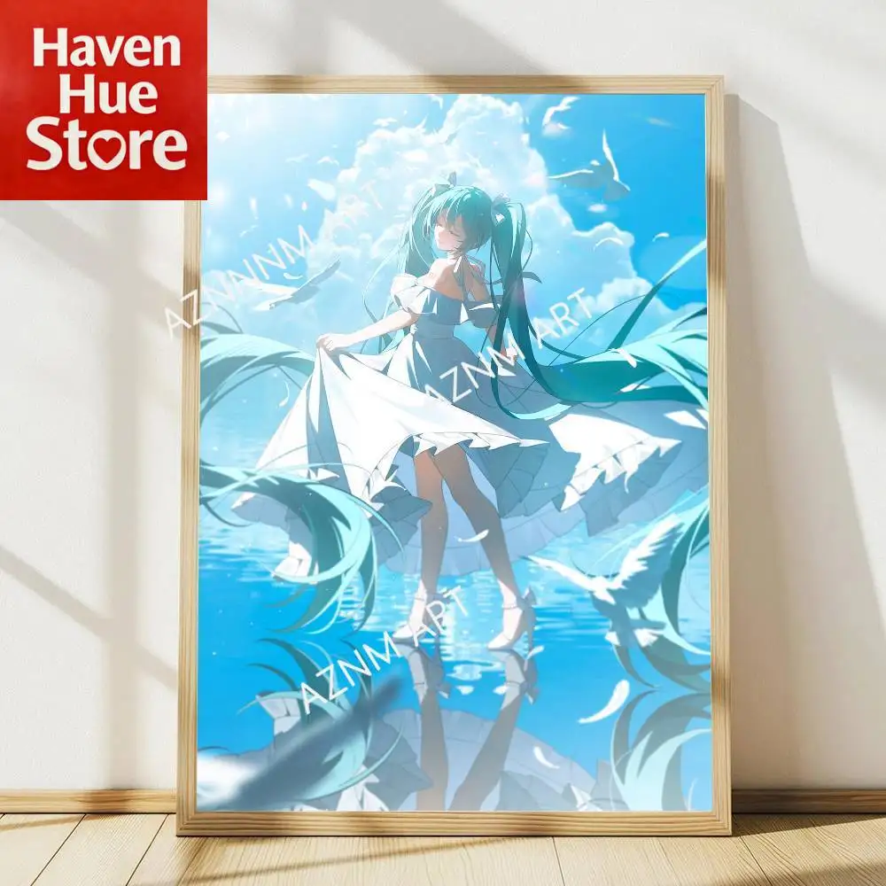 Arte de pared en lienzo de anime Hatsune Miku, carteles florales para decoración de dormitorio, regalo, decoración de sala de estar, pintura en lienzo sin marco