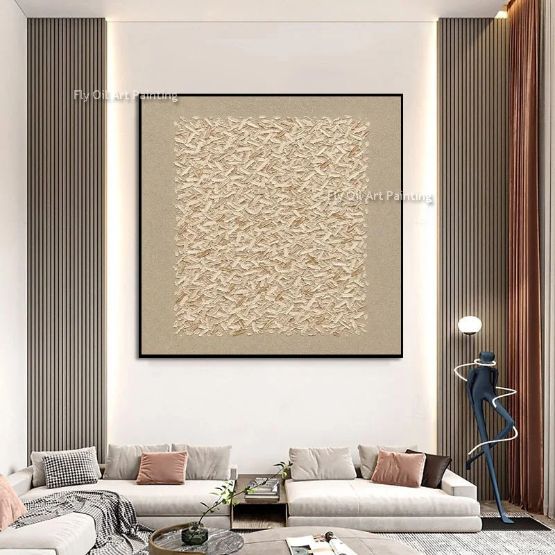 Warm Beige Fragment Textured Oil Painting, Handpainted Impasto Canvas Art, Minimalist Neutral Abstract Wall Art For Home Decor