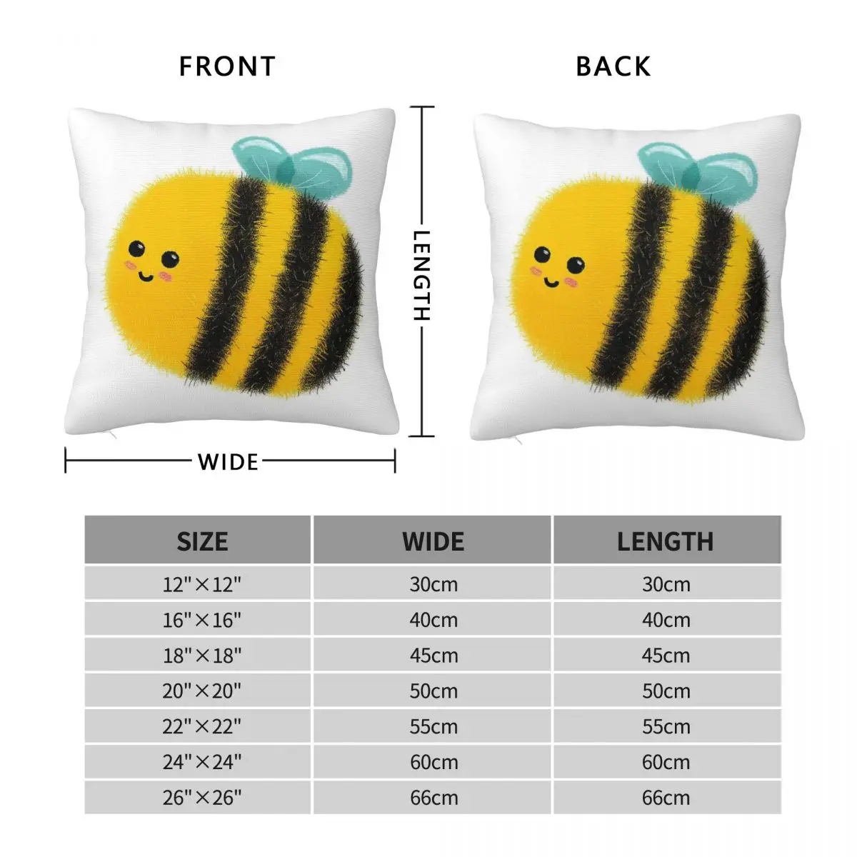 Cute Fluffy Bumblebee Square Pillowcase Polyester Linen Velvet Pattern Zip Decor Pillow Case Sofa Seater Cushion Case 45x45