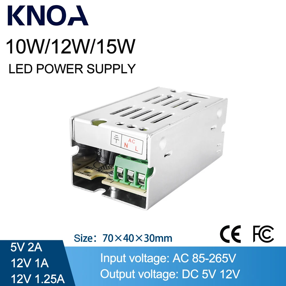 Adaptador de fonte de alimentação 5v 12v 100-240v ac para 5v 12v dc transformador fonte de alimentação de comutação smps 5v2a 12v1a 12w fonte de alimentação led