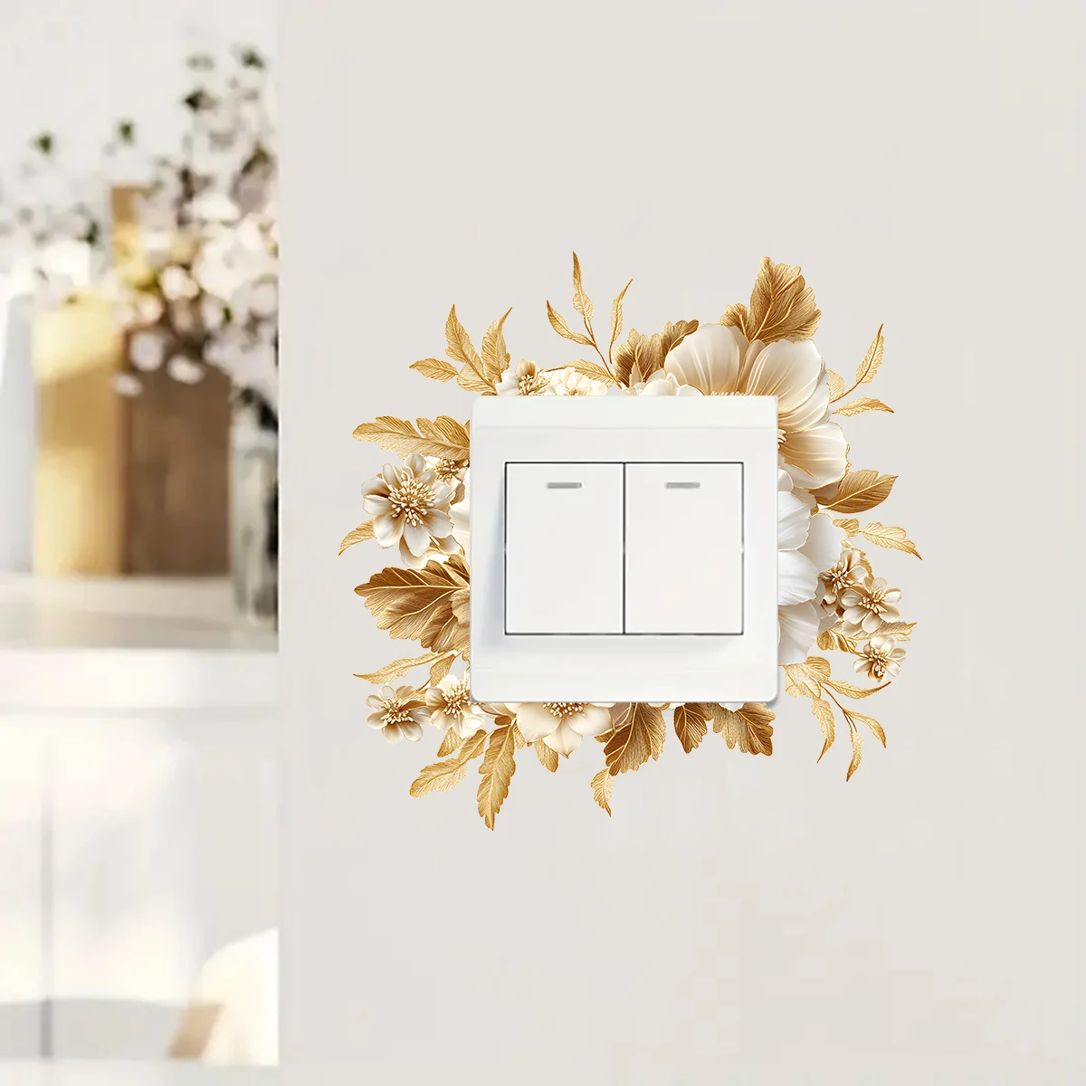 1PC Creative gold flower switch stickers for living room, bedroom, entrance, home decoration wall stickers