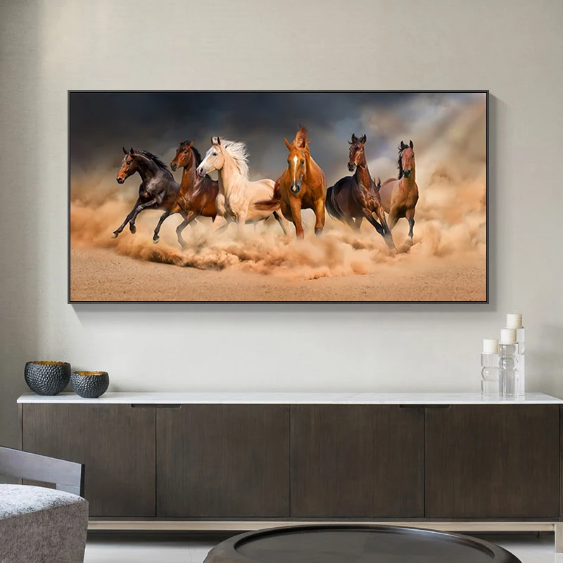 (1PC Unframe)Modern Animal Art White Horse Running Canvas Painting Cuadros Posters Wall Art for Living Room Home Decor (No Frame