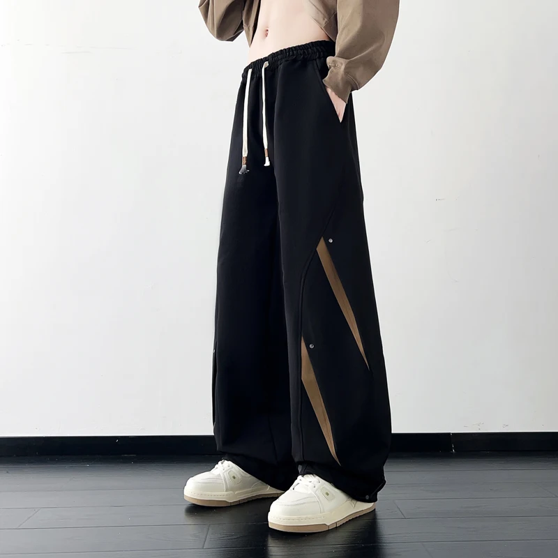 

Fashion Men's Full-Length Casual Pants 2026 Spring Autumn Drawstring Elastic Waist Trouser High Streetwear Loose Straight Jogger
