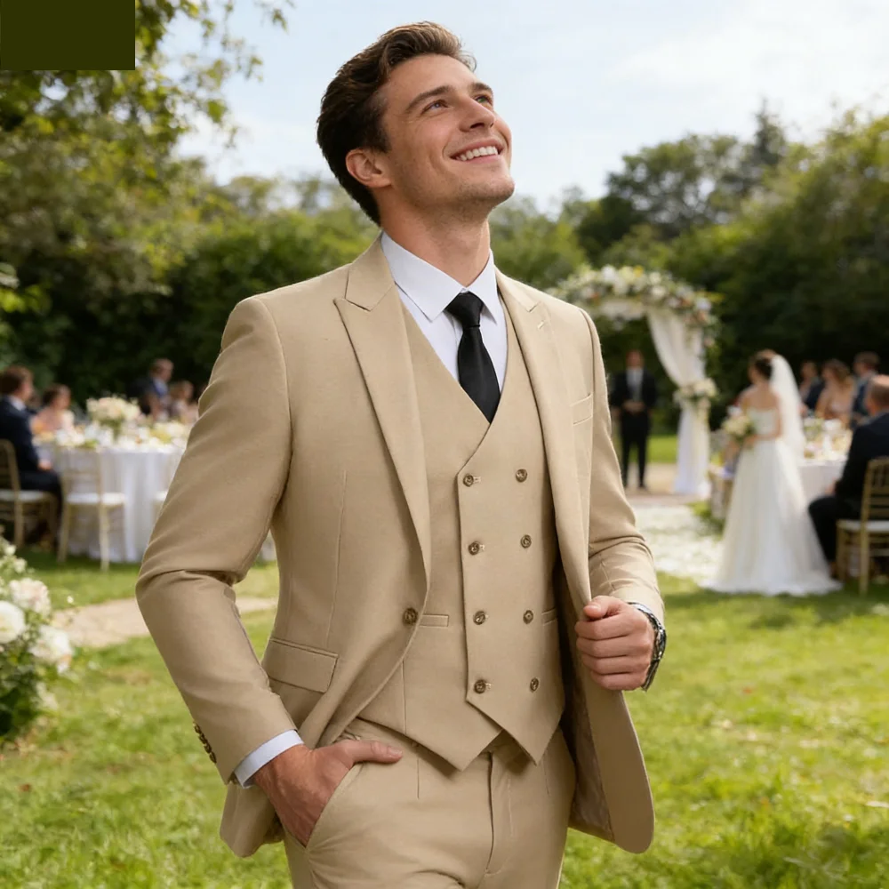 

Мужской элегантный розовый свадебный костюм-тройка: пиджак с отложным воротником, жилет и брюки для жениха и шаферов